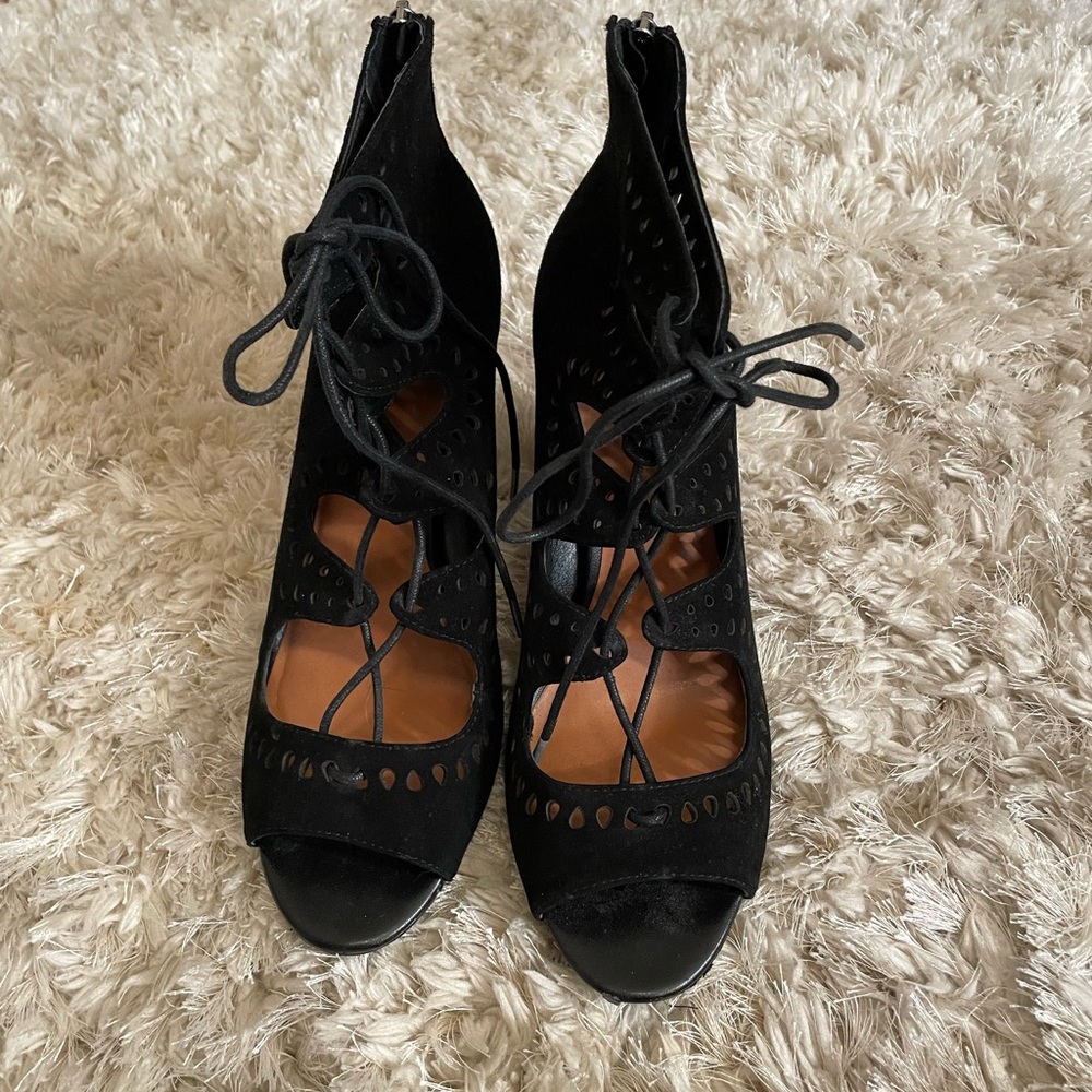 14th & Union Black Lace Up Open Toe Block Heel - … - image 3